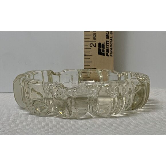 Vintage Clear Glass Ashtray Fluted Design 4.25" Round 5 Notch Mid Century Modern - Picture 12 of 14
